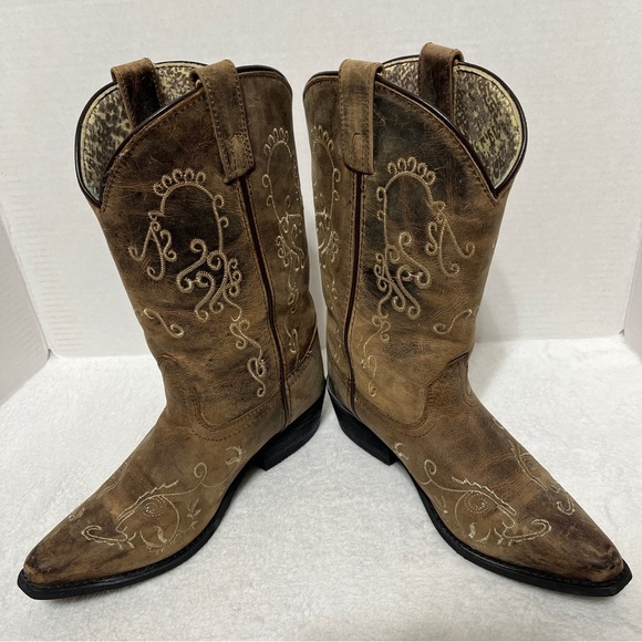 SMOKY MOUNTAIN BOOTS Girls Jolene Brown Distressed Embroidered Size 4.5 Regular